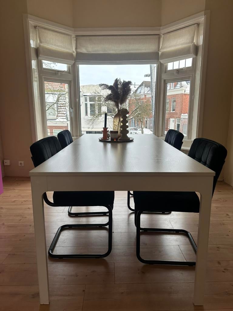 Uitschuifbare witte eettafel 240 x 90, Ophalen, 200 cm of meer, 50 tot 100 cm, Zo goed als nieuw