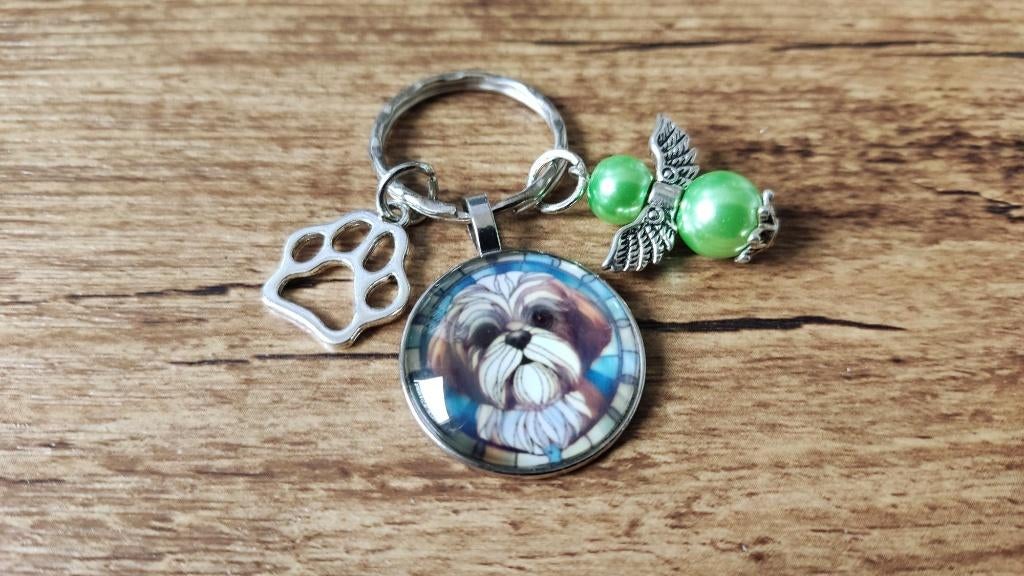 Sleutelhanger Shih tzu cabochon met beschermengeltje, Verzenden, Nieuw, Overige kleuren, Schoudertasje