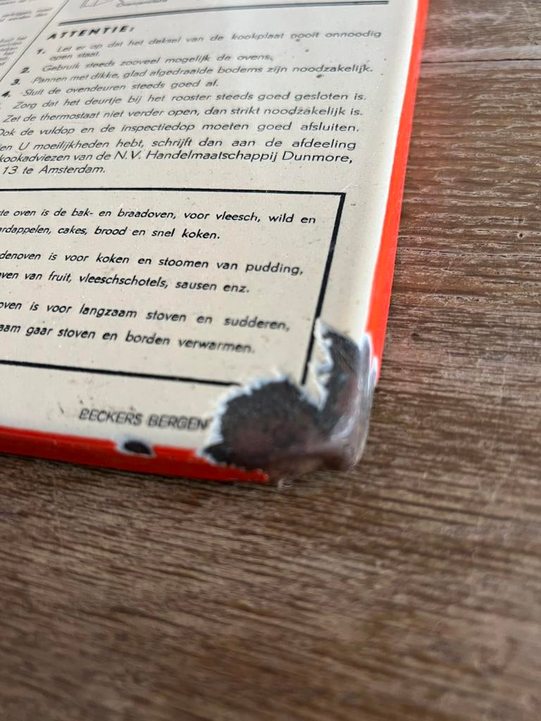 EMAILLE BORD gebruiksaanwijzing voor Premier Fornuis, Verzamelen, Ophalen of Verzenden, Gebruikt, Reclamebord