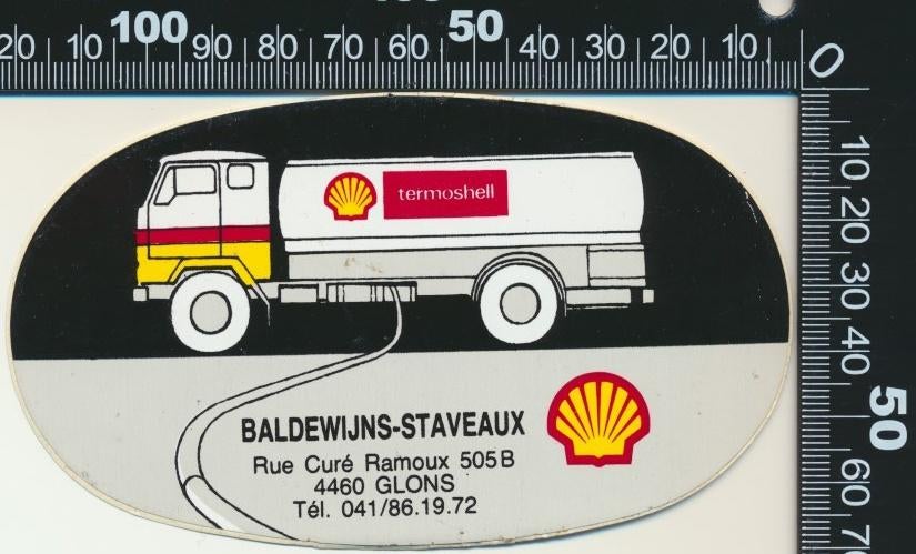 Sticker: Baldewijns Staveaux - Shell - Glons, Verzamelen, Ophalen of Verzenden, Zo goed als nieuw, Bedrijf of Vereniging