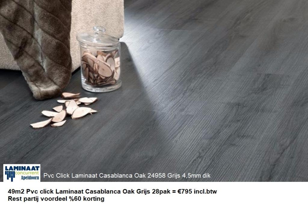 49m2 Pvc click Laminaat Casablanca Oak Grijs 28pak = €795, Nieuw, Ophalen of Verzenden, 25 tot 50 m², Pvc click laminaat grijs