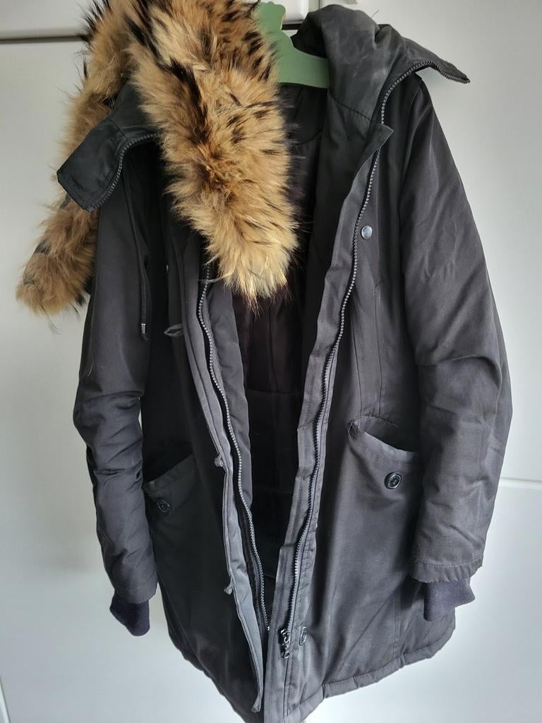 Attentif Paris Winterjas met bontkraag - Maat 38, Kleding | Dames, Maat 38/40 (M), Zwart, Zo goed als nieuw, Attentif Paris