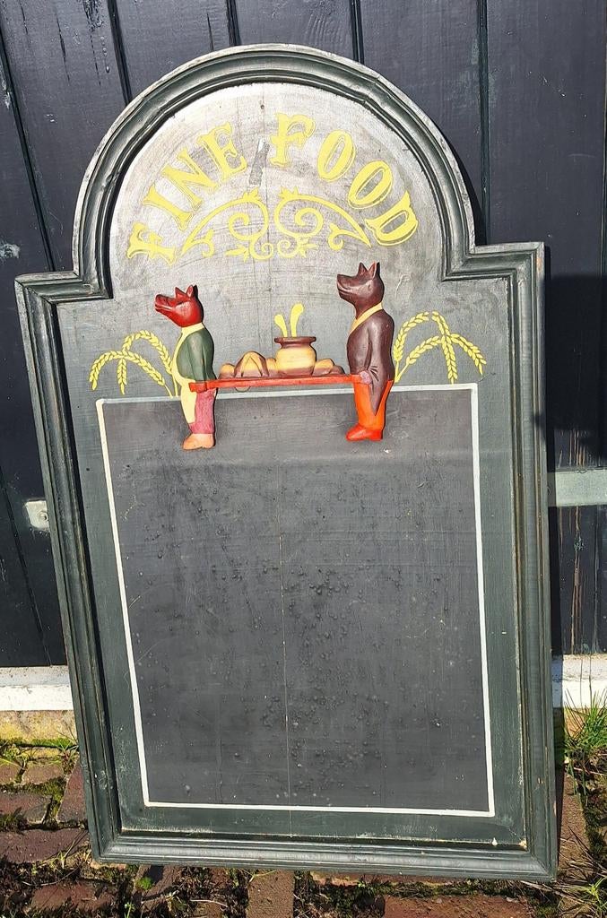 Vintage Restaurant Schoolbord met Houten Figuren, Antiek en Kunst, Ophalen