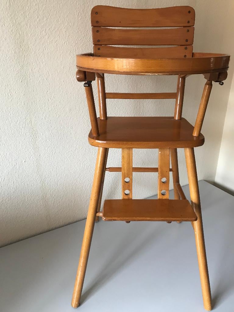 Retro houten kinderstoel jaren 60, Kinderen en Baby's, Kinderstoelen, Ophalen, Gebruikt, Meegroeistoel