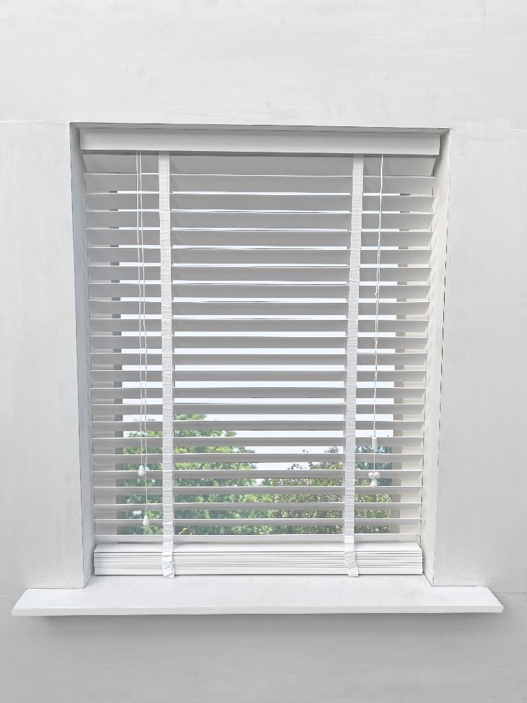 Houten Jaloezie 50mm lamellen 60x250cm wit met ladderband., -, 200 cm of meer, Wit, -