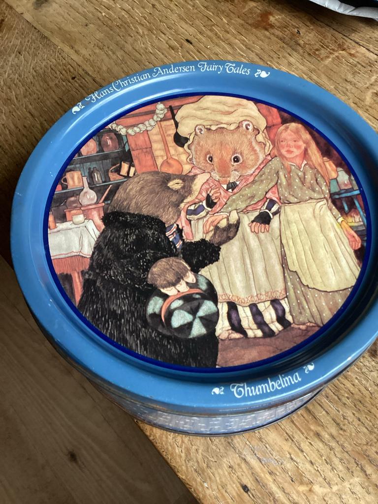 Vintage Hans Christian Andersen Blikken Koektrommel, Verzamelen, Ophalen of Verzenden, Gebruikt, Koek(jes)