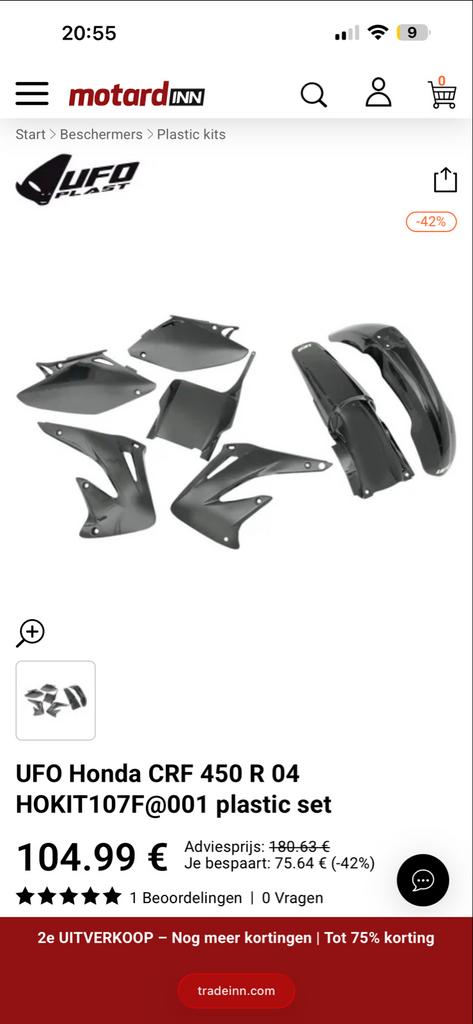 UFO Honda CRF 450 03-04 Plastic Set - Nieuw, Ophalen of Verzenden, Nieuw