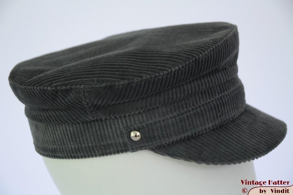 Vintage Kapiteinspet Chudarek grijs ribfluweel 56 unisex, 56 of 57 cm (M, 7 of 7⅛ inch), Firma Chudárek Praha, Ophalen of Verzenden