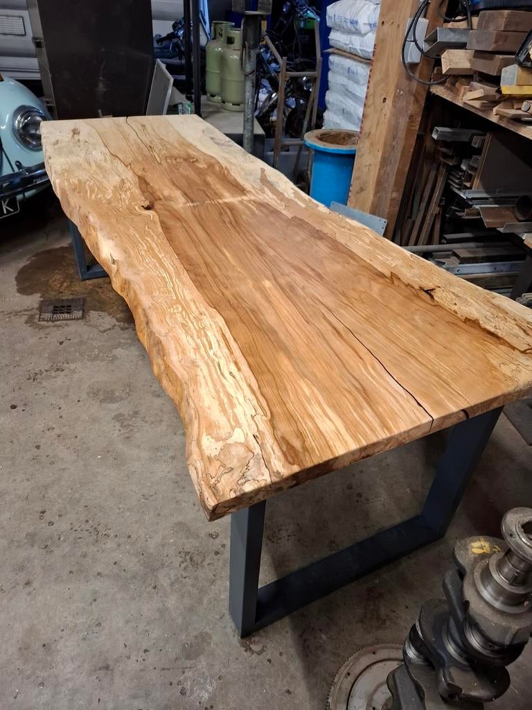 Tafel van beuken met slaap en stalen poten, Huis en Inrichting, Tafels | Eettafels, Ophalen, 50 tot 100 cm, Rechthoekig, Nieuw