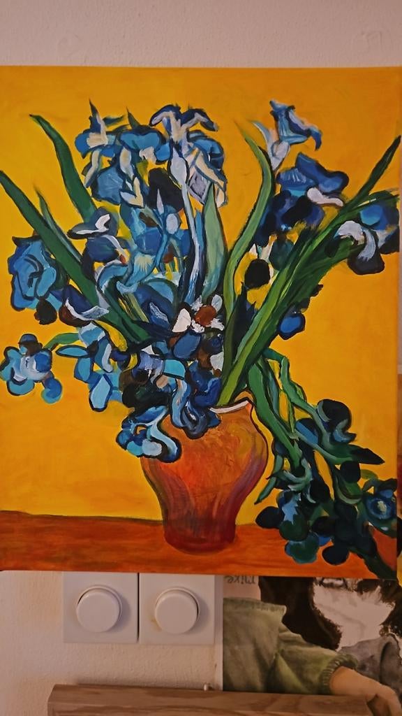 Vaas met Irissen - Vincent van Gogh Stijl, Ophalen of Verzenden