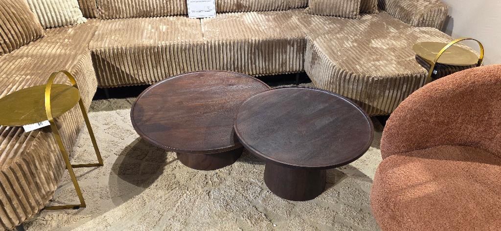 Ronde Salontafel 80 & 66 cm Bruin | Showmodel Hoge korting!, 50 tot 100 cm, Bornsestraat 31, Rond, Zo goed als nieuw