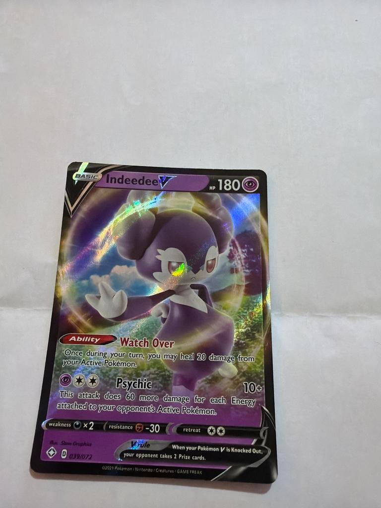 Pokemon Indeedee V kaart - Zeldzaam en in topconditie!, Ophalen of Verzenden, Zo goed als nieuw, Losse kaart, Foil