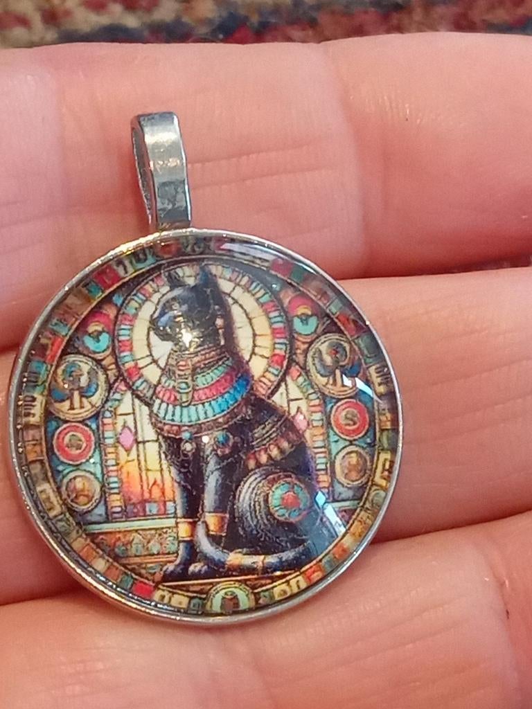 Hanger met Egyptische Kat (Bastet) - Glas en Metaal, Overige kleuren, Glas of Kristal, Nieuw, Ophalen of Verzenden