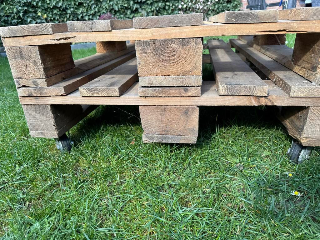 Pallet Salontafel op Wielen, Ophalen, Gebruikt, 100 tot 150 cm, 50 tot 100 cm