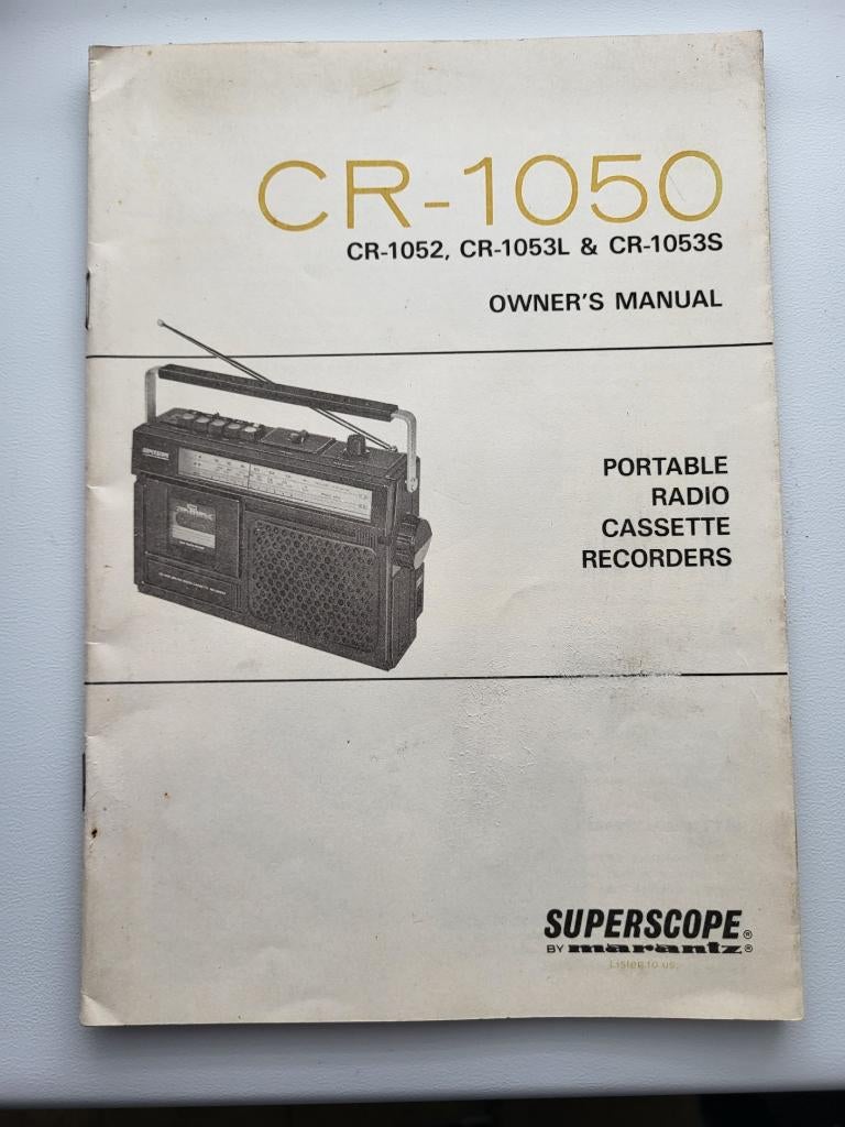 SUPERSCOPE MARANTZ CR-1050 Owner's Manual, Ophalen of Verzenden, Gebruikt, Overige typen