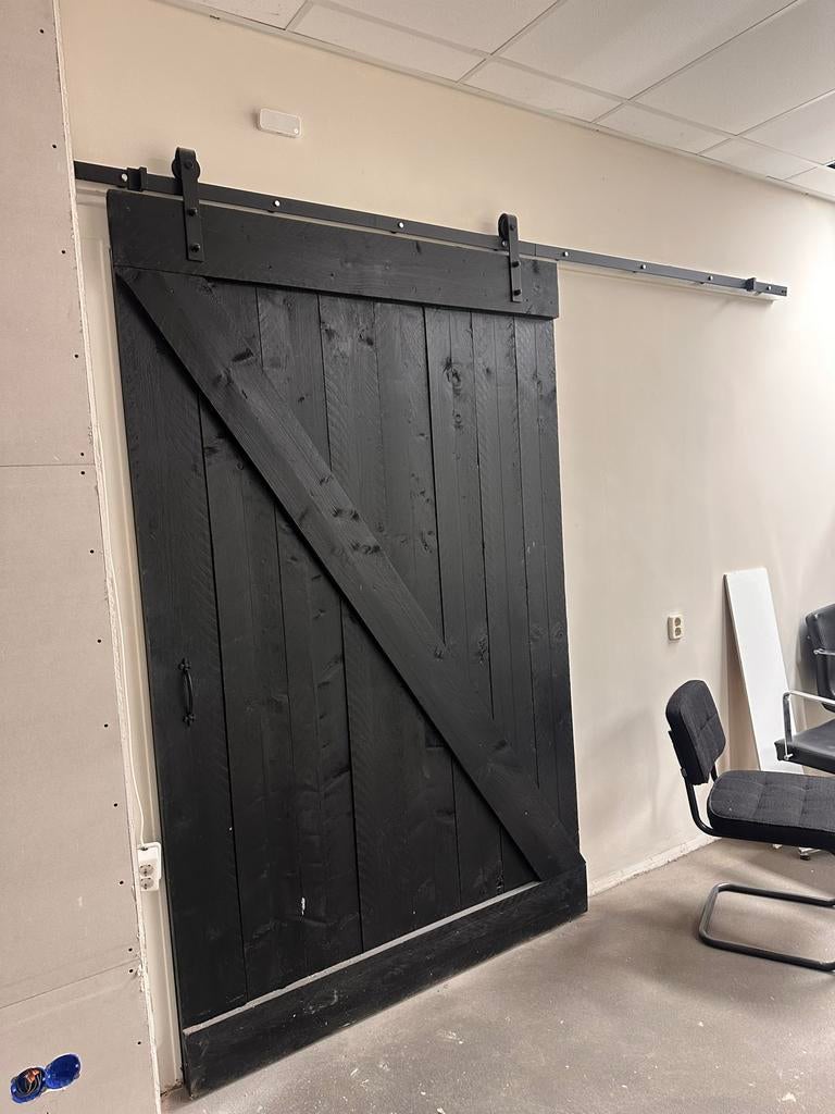 Zwarte loftdeur met schuifsysteem, Doe-het-zelf en Verbouw, Deuren en Horren, Gebruikt, 80 tot 100 cm, 215 cm of meer, Binnendeur