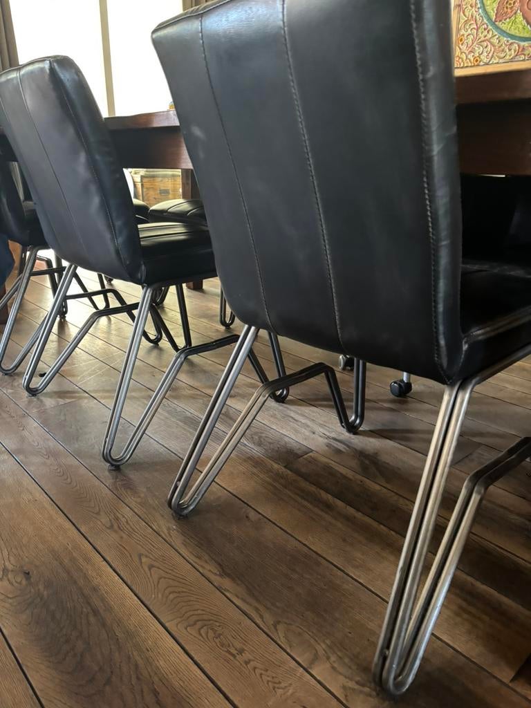 6 industriële eetkamerstoelen, Huis en Inrichting, Stoelen, Ophalen, Overige kleuren, Leer, Zo goed als nieuw