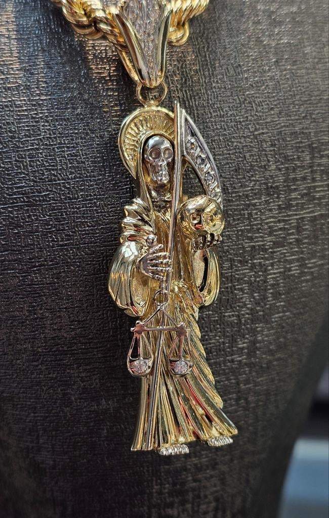 Prachtige Santa Muerte met rope ketting 14k, Ophalen of Verzenden, Nieuw, Goud, Goud