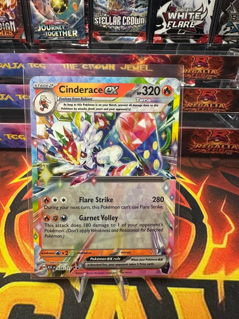 Cinderace ex (ASC 038) Ascended Heroes, Ophalen of Verzenden, Zo goed als nieuw, Losse kaart, Foil