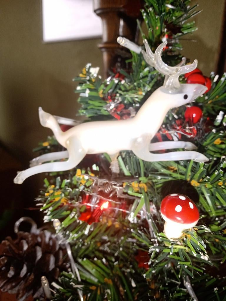 Opaline /melkglas kerst hert, antieke kerstbal, Ophalen of Verzenden