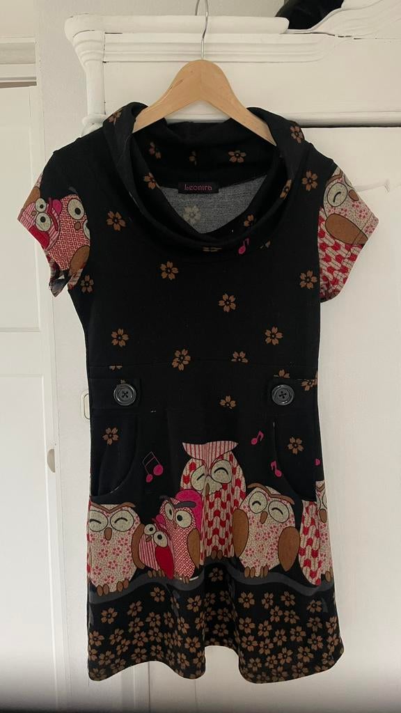 Jurk Leonira mt S met uilen, Kleding | Dames, Ophalen of Verzenden, Zo goed als nieuw, Boven de knie