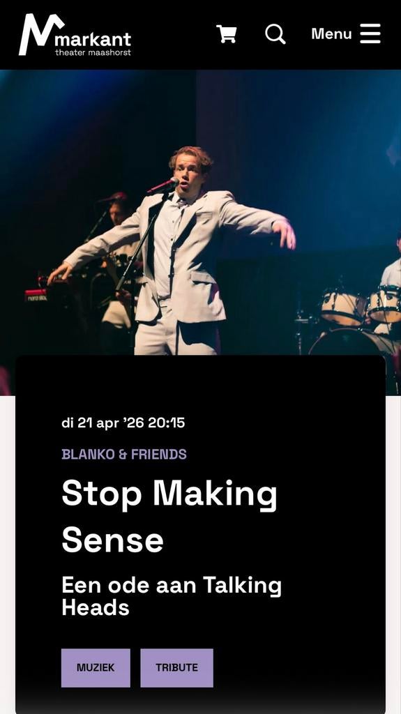 2 kaarten, Uden, 21-4-2026: Blanko: Stop making sense, rij 3, Tickets en Kaartjes, Eén persoon