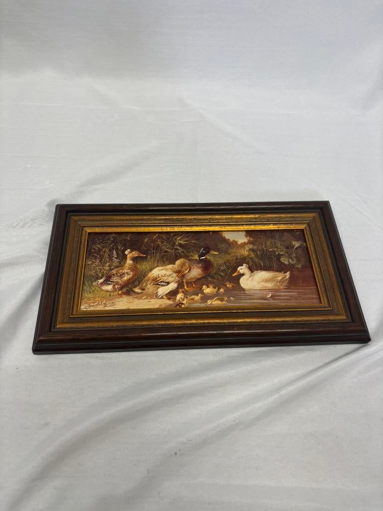 Vintage Lumografie van eenden aan het water jaren 60, Antiek en Kunst, Kunst | Schilderijen | Klassiek, Ophalen of Verzenden