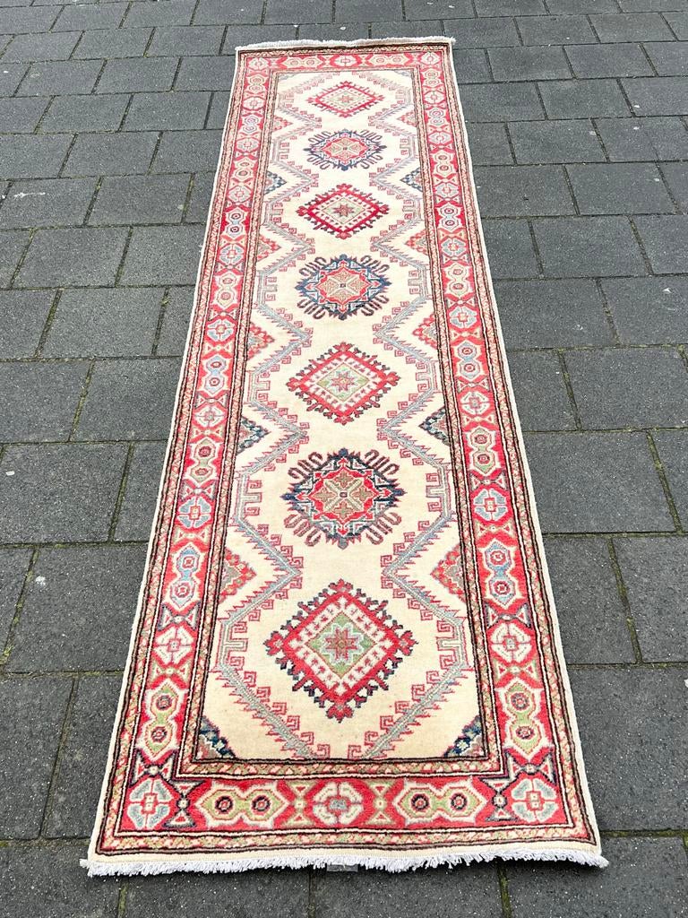 Vintage Oosters Tapijt - Handgeknoopt Loper83x304 cm, Minder dan 50 cm, Gebruikt, Ophalen of Verzenden, Crème