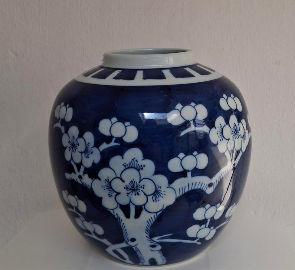 Chinese blauw-witte vaas met prunusbloesemdecoratie, Antiek en Kunst, Antiek | Vazen, Ophalen of Verzenden