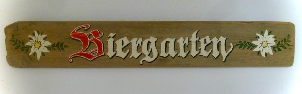 Handgeschilderd houten bord / Biergarten Edelweiss / Tirol, Beige, Hout, Vintage, Zo goed als nieuw