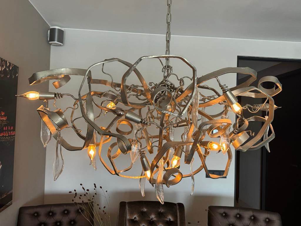 Brand en Van Egmond Delphinium 120 Nikkel Kristal Kroonlucht, Huis en Inrichting, Lampen | Hanglampen, Ophalen, Gebruikt, Design