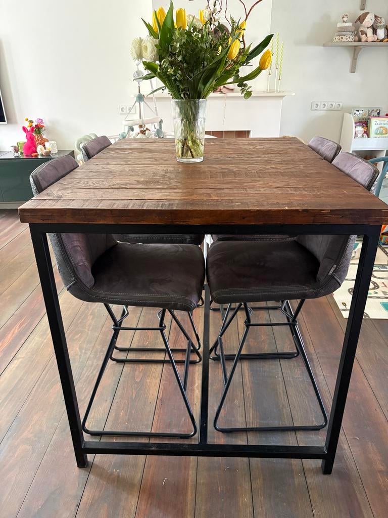 Eet/bar tafel met krukken en salon tafel, Huis en Inrichting, Tafels | Eettafels, Ophalen, Gebruikt, 100 tot 150 cm, 50 tot 100 cm