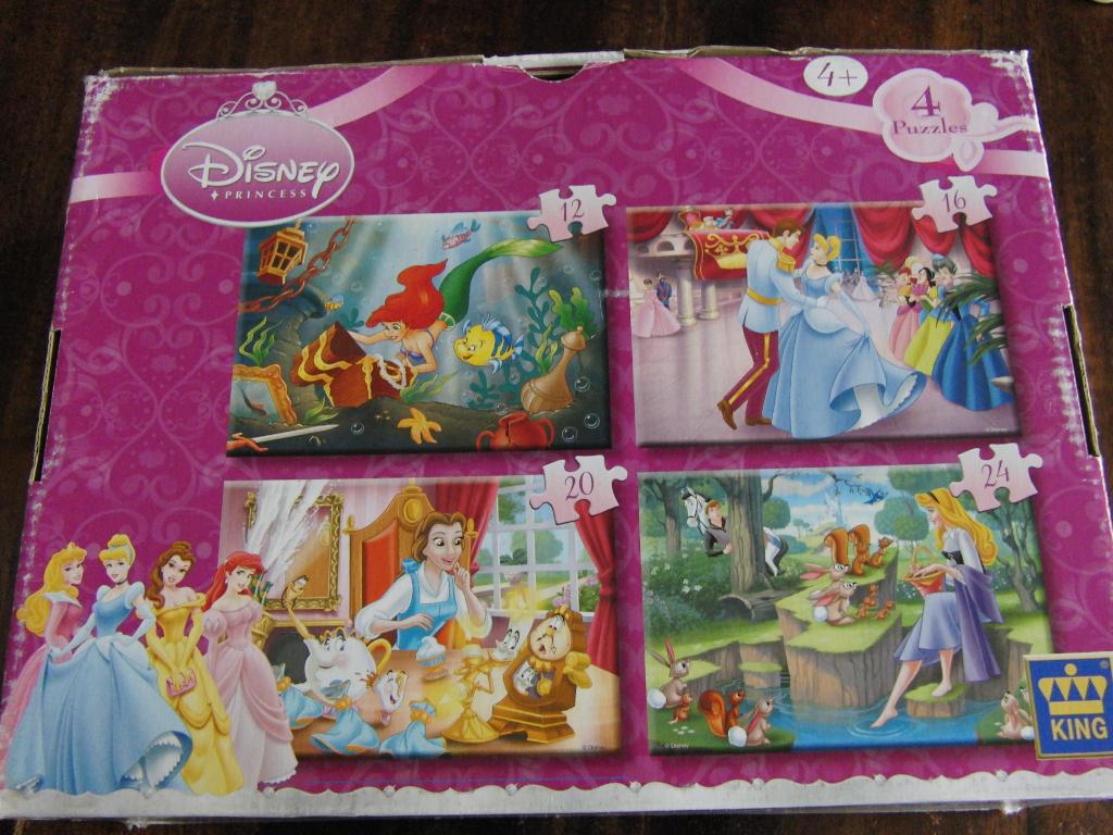 disney puzzel 4+  4 puzzels van 12-16-20 en 24 stukjes, Ophalen of Verzenden, 10 tot 50 stukjes, Zo goed als nieuw, 2 tot 4 jaar