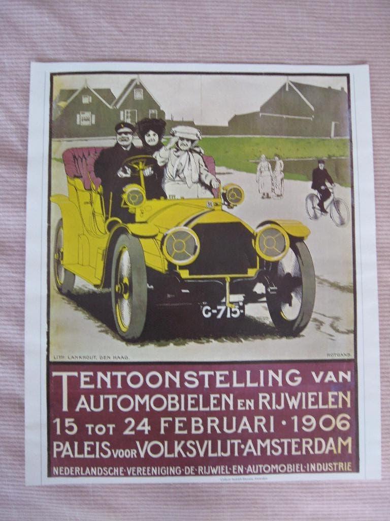 Poster tentoonstelling van automobielen en rijwielen, Vierkant, Ophalen of Verzenden, Zo goed als nieuw, A1 t/m A3