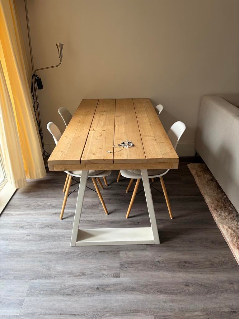 Eettafel met stoelen - 80x160 cm, hoogte 78 cm, Huis en Inrichting, Tafels | Eettafels, Ophalen, Gebruikt, 50 tot 100 cm, 150 tot 200 cm