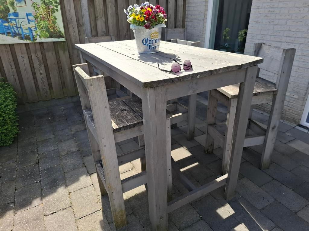 2e kans steigerhouten set met 6 krukken, Ophalen, Steigerhout