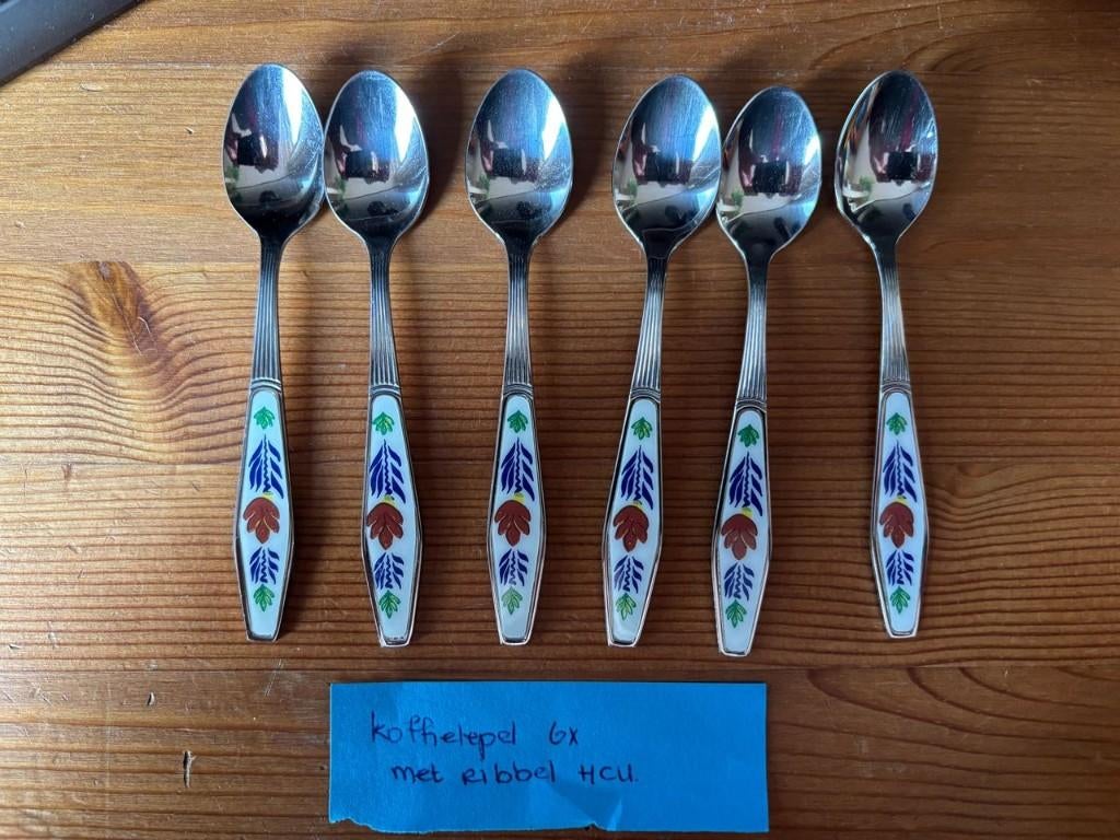 Boerenbont set koffielepeltjes van HCU met ribbel Boerenbond, Ophalen of Verzenden, Gebruikt, Overige materialen, Los bestek