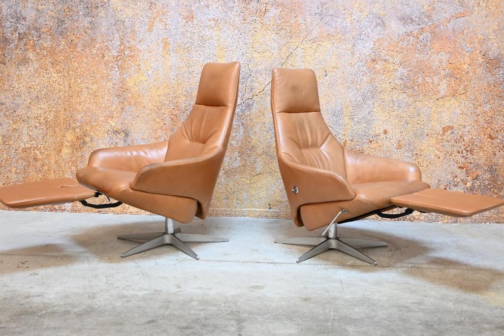 ZGANieuw! cognackleurige leren Gealux design relaxfauteuil, 75 tot 100 cm, Ophalen of Verzenden, Zo goed als nieuw, Gealux