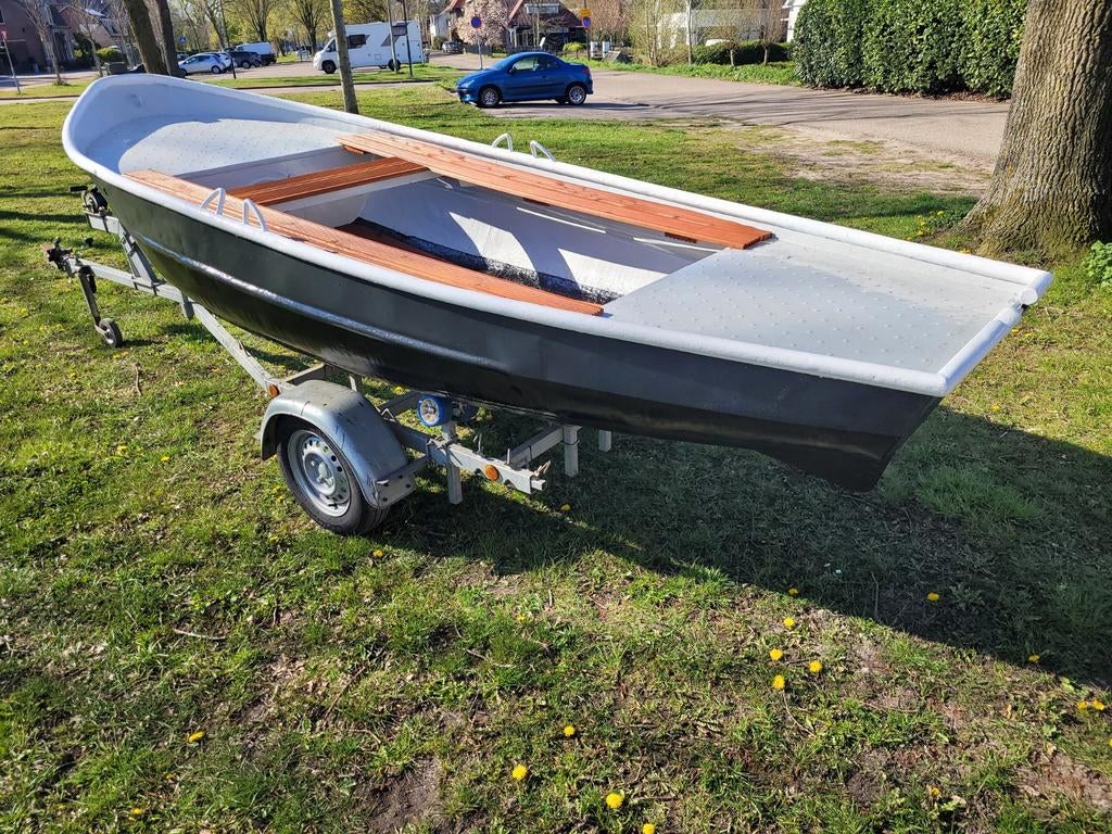 Schippersvlet 4.60 m. met stoere duwsteun, Ophalen, Geen motor, Gebruikt, Tot 10 pk