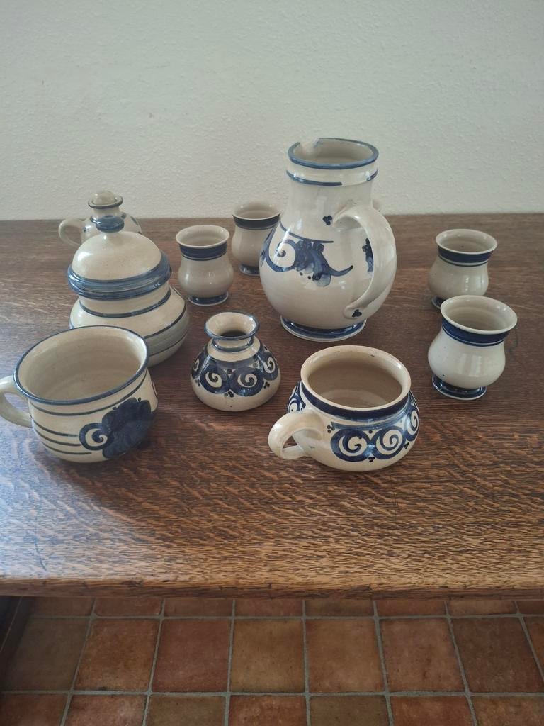 Aardewerken potten, wijnkan inclusief 5 wijnmokken, Antiek en Kunst, Ophalen of Verzenden