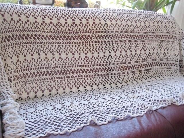 WIT GEHAAKT KLEED / SPREI MET STRAKKE MOOIE BANEN ,BROCANTE, Antiek en Kunst, Ophalen of Verzenden