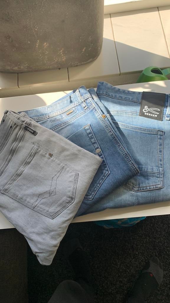 3 x merkjeans blauw/grijs maat 33/34 (Diesel, Denham, Replay, Ophalen of Verzenden, Zo goed als nieuw, Blauw, W33 - W36 (confectie 42/44)