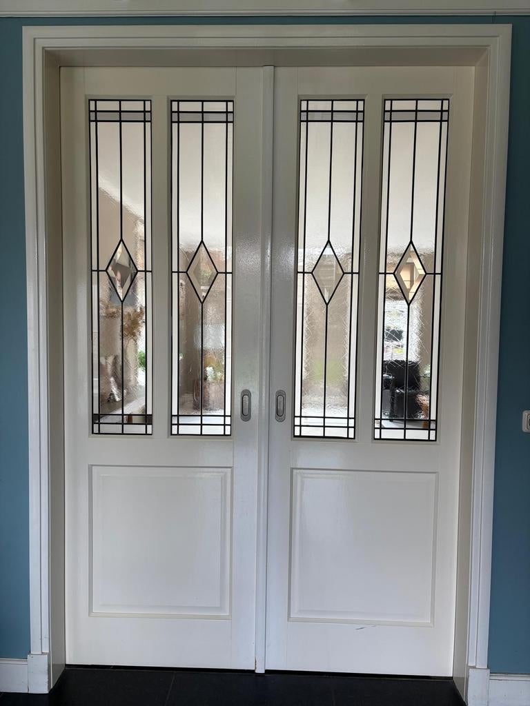 Schuifdeuren met glas in lood, Ophalen, Gebruikt, Binnendeur, Glas