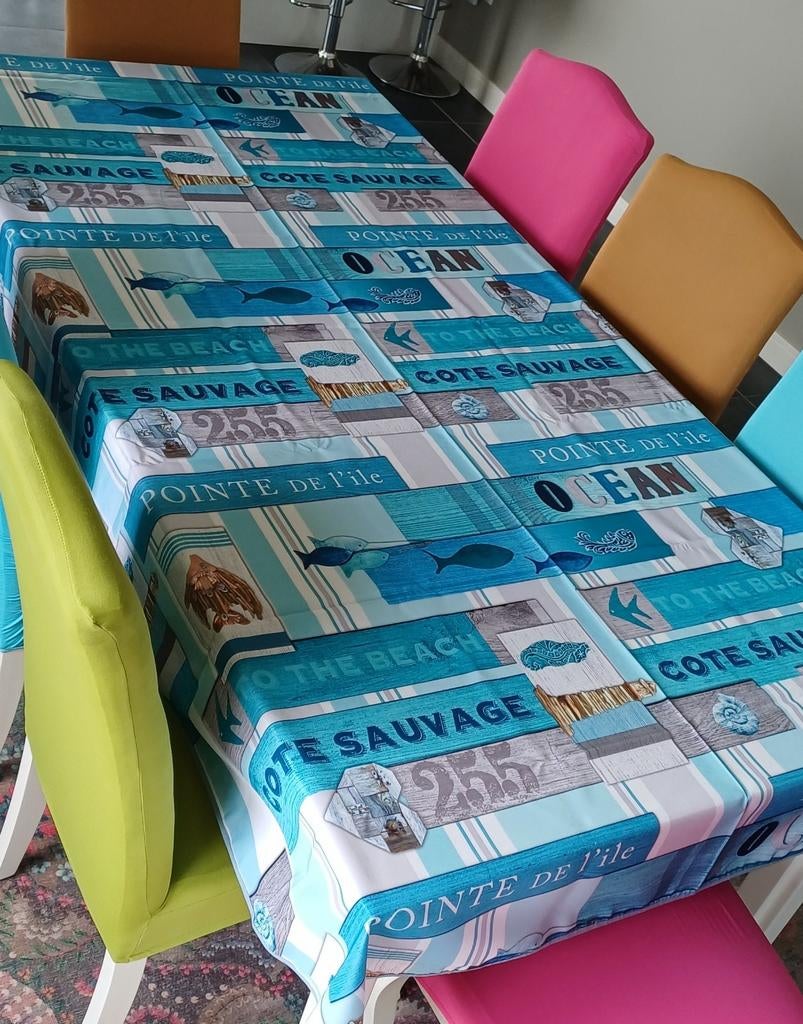 Frans tafelkleed voor binnen en buiten - Maritiem design, Ophalen of Verzenden, Nieuw, Rechthoek, Binnen