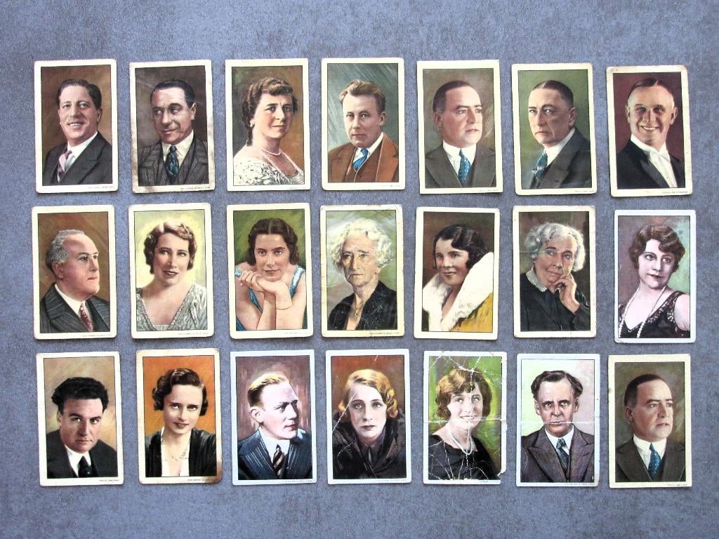 21 verzamelplaatjes Nederlandsche artiesten van vroeger, Ophalen of Verzenden, Gebruikt, Foto of Kaart