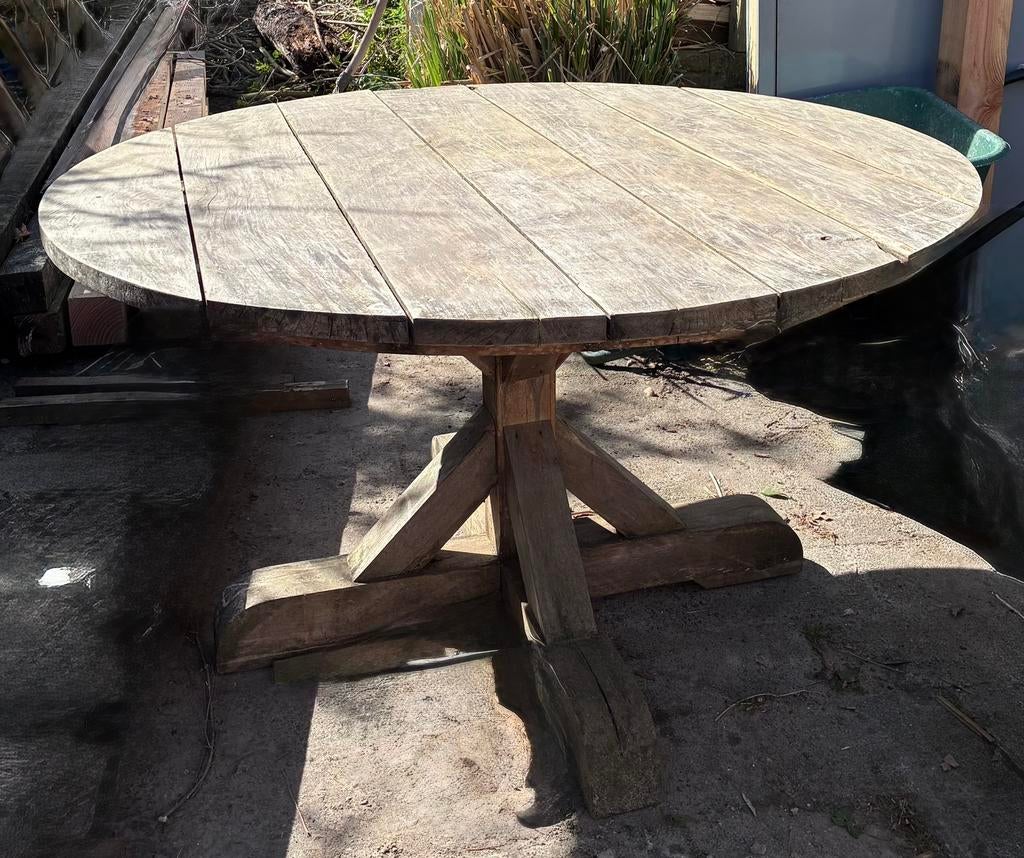 Houten tuintafel, rond , diameter 1.30m, Ophalen, Gebruikt, Rond, Hout