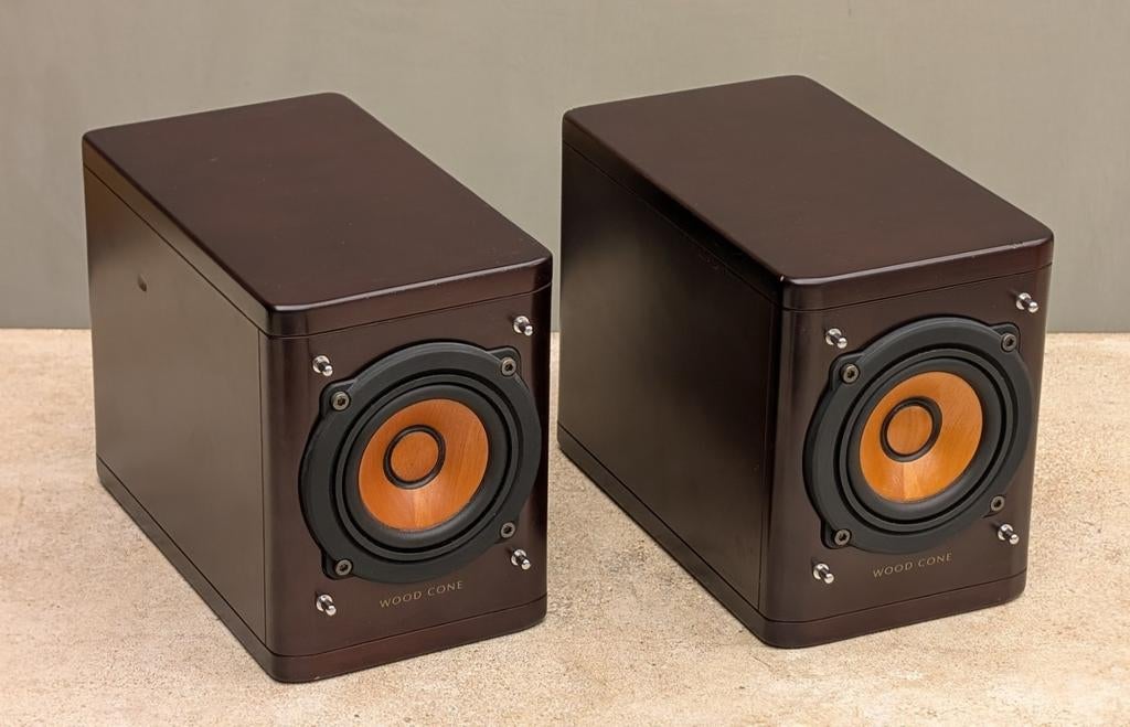 JVC Woodcone set, diep bruin i.z.g.st., Ophalen of Verzenden, Minder dan 60 watt, Front, Rear of Stereo speakers, Overige merken