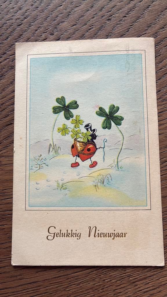 Lieveheersbeestje met stok,rugzak, klaver 4, Ophalen of Verzenden, 1940 tot 1960, Gelopen, Kinderen