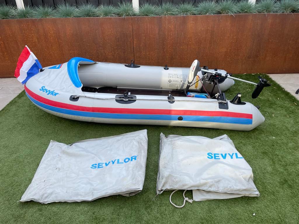 Sevylor T68 Opblaasboot met elektrische motor, Watersport en Boten, Peddels, Ophalen, Gebruikt