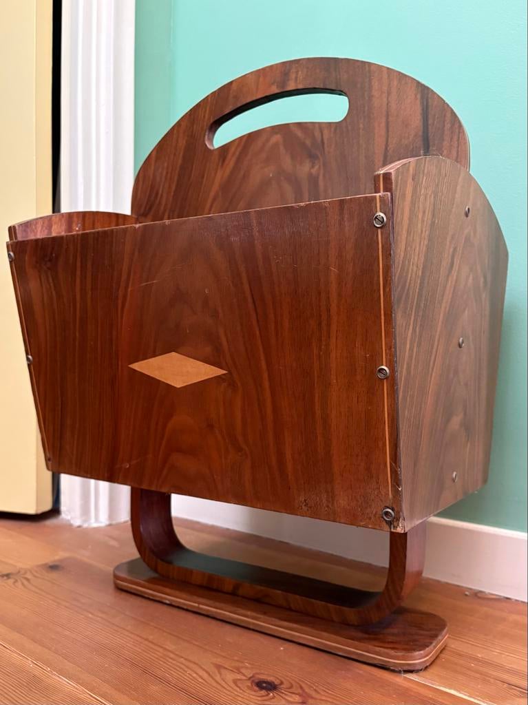 Vintage houten tijdschriftenrek - Art Deco stijl, Ophalen of Verzenden, Gebruikt